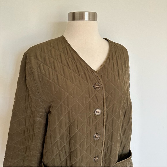 Garnet Hill 100% Silk Quilted Jacket S Green - Picture 2 of 8